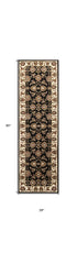 8' Black Ivory And Brown Floral Medallion Runner Rug