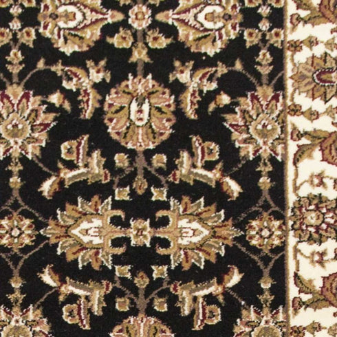 8' Black Ivory And Brown Floral Medallion Runner Rug