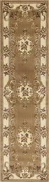 8' Beige Ivory And Brown Floral Medallion Runner Rug