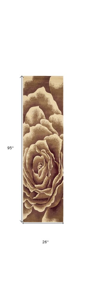 8' Ivory Brown And Red Floral Area Rug