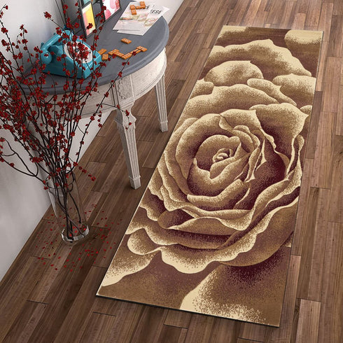 8' Ivory Brown And Red Floral Area Rug