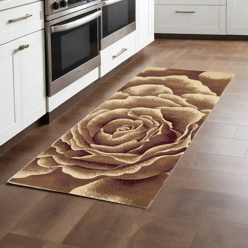 8' Ivory Brown And Red Floral Area Rug
