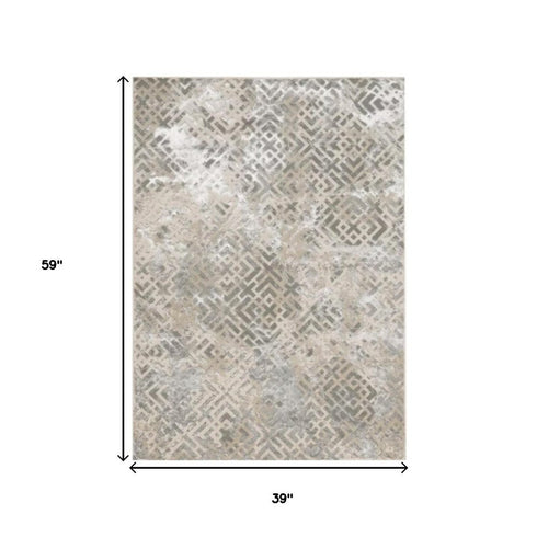 7' X 10' Sand And Light Blue Geometric Area Rug