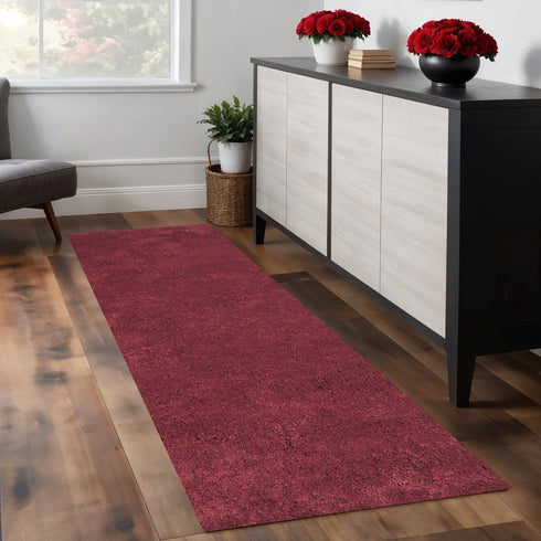 8' X 10' Red Shag Hand Woven Area Rug