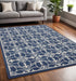 5' X 8' Blue And Ivory Floral Medallion Area Rug