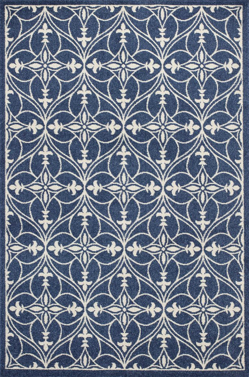 5' X 8' Blue And Ivory Floral Medallion Area Rug