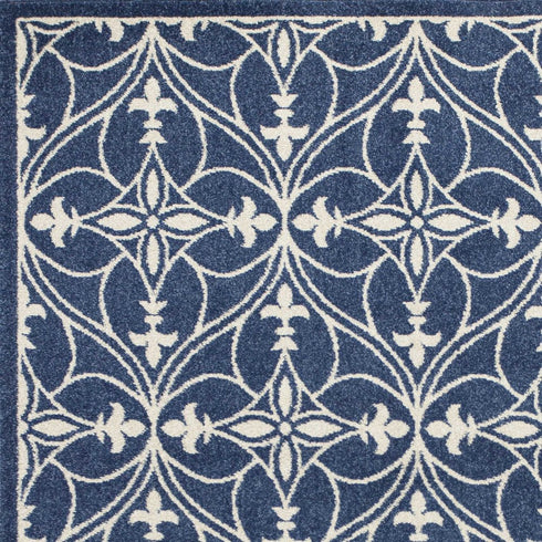 5' X 8' Blue And Ivory Floral Medallion Area Rug