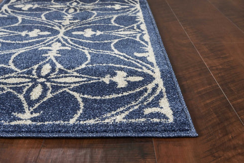 5' X 8' Blue And Ivory Floral Medallion Area Rug