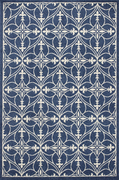 5' X 8' Blue And Ivory Floral Medallion Area Rug
