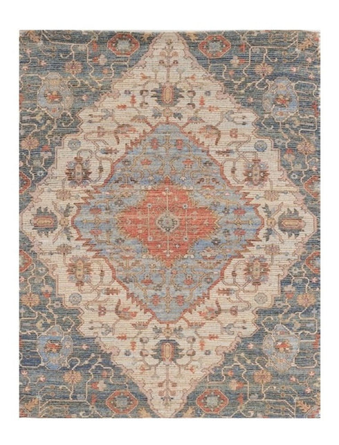 8' X 10' Blue Red Hand Woven Diamond Medallion Indoor Area Rug