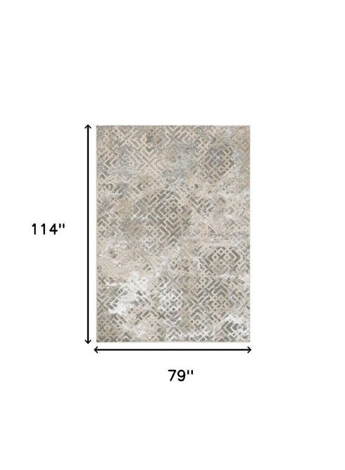 7' X 10' Sand And Light Blue Geometric Area Rug