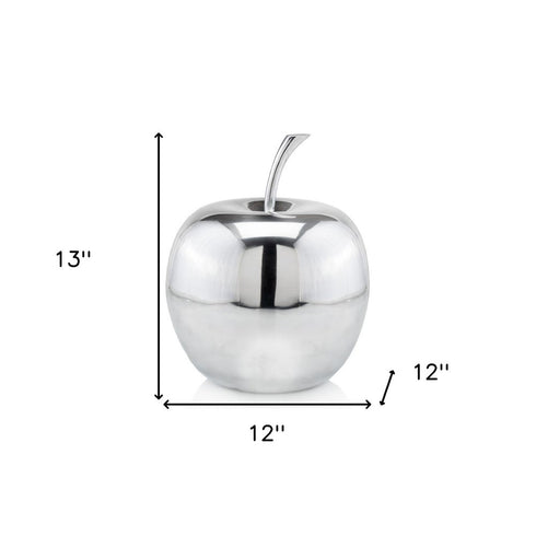 11" Silver Buffed Aluminum Decorative Apple Tabletop Sculpture