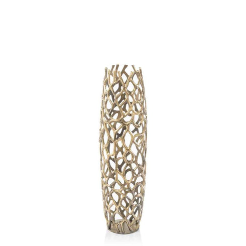 32" Aluminum Silver Twigs Cylinder Floor Vase