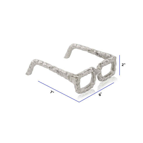 7" Silver Aluminum Textured Square Eyeglasses Tabletop Sculpture