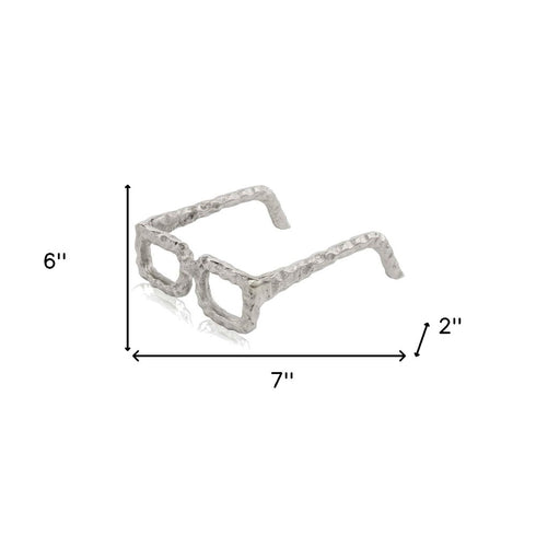 7" Silver Aluminum Textured Square Eyeglasses Tabletop Sculpture