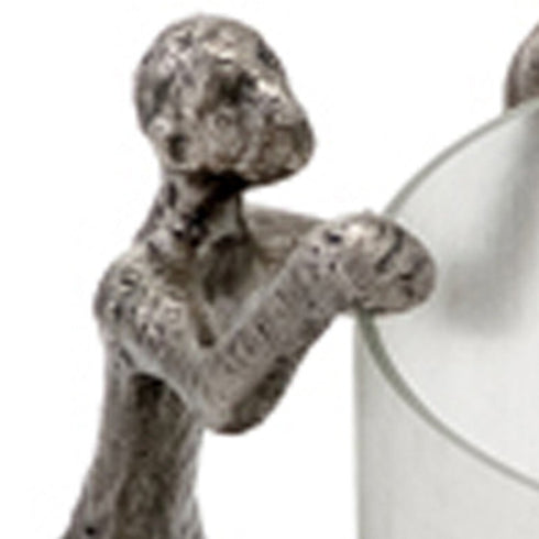 10" Silver And Glass Climbing Man Hurricane Candle Holder