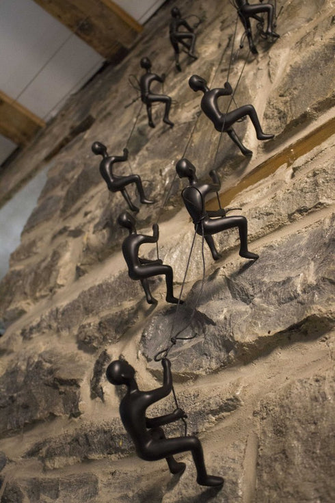 Set of Four Black Resin Climbing Man Hanging Dimensional Sculpture