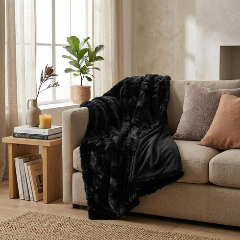 Black Knitted Rabbit Solid Color Plush Reversable Throw