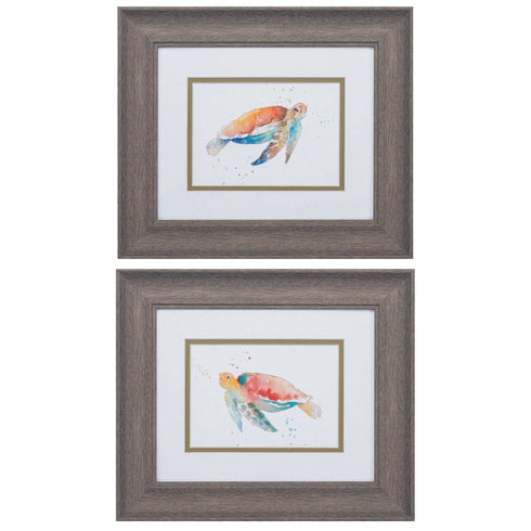 Set of Two Red and Blue Turtle Framed Wall Art