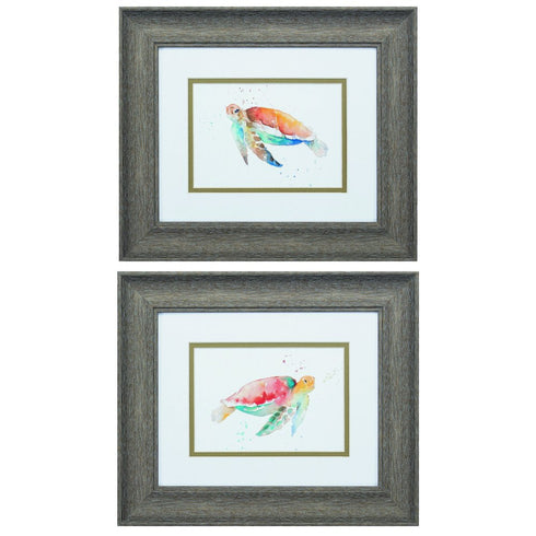 Set of Two Red and Blue Turtle Framed Wall Art