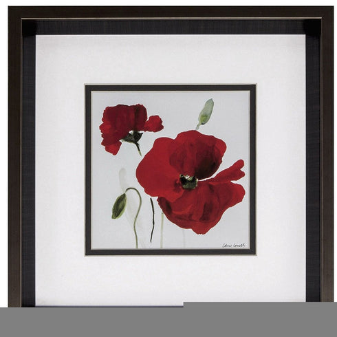 12" X 12" Brushed Silver Frame Red Poppy (Set Of 2)