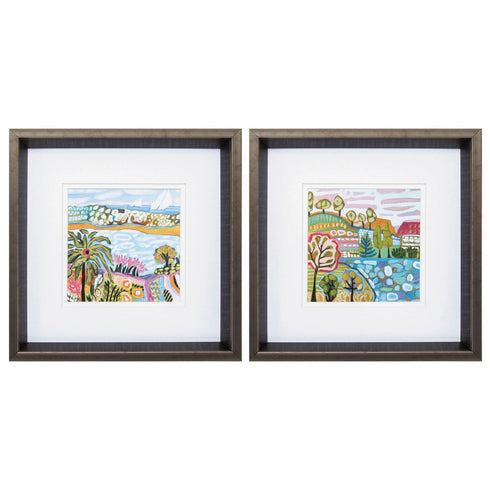 12" X 12" Brushed Silver Frame Palm Tree Set Of 2