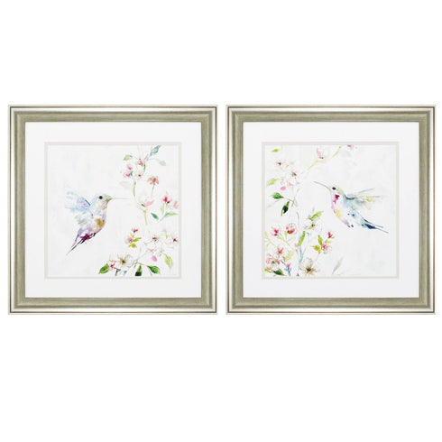19" X 19" Brushed Silver Frame Hummingbird (Set Of 2)