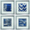21" X 21" Silver Frame Indigo Batik Set Of 4
