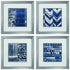 21" X 21" Silver Frame Indigo Batik Set Of 4