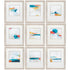 Set of Nine 14" X 16" Modern Abstract Champagne Gold Framed Art