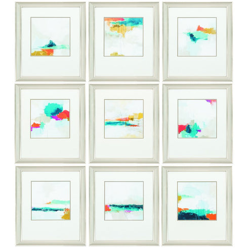 Set of Nine 14" X 16" Modern Abstract Champagne Gold Framed Art