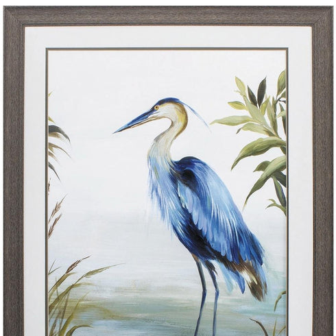 36" X 27" Blue Heron Brown Framed Art