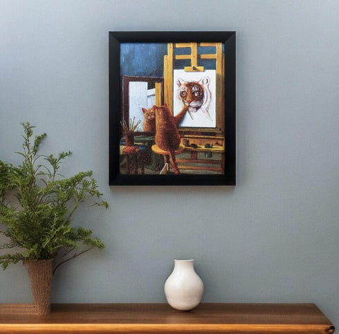 9" X 11" Painting Cat Black Acrylic Framed Art