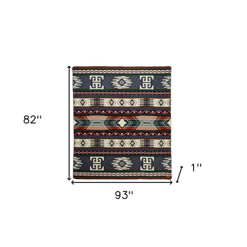 93" X 82" Blue and Ivory Woven Mod Acrylic Throw Blanket
