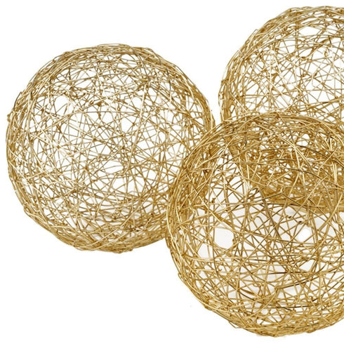 Set of Three Gold Wire 3" Decorative Orbs