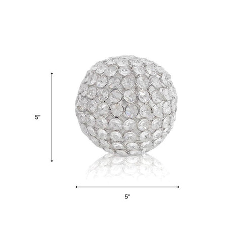 Set of Two Silver And Clear Faux Crystal And Metal Orb Decorative Tabletop Sculptures