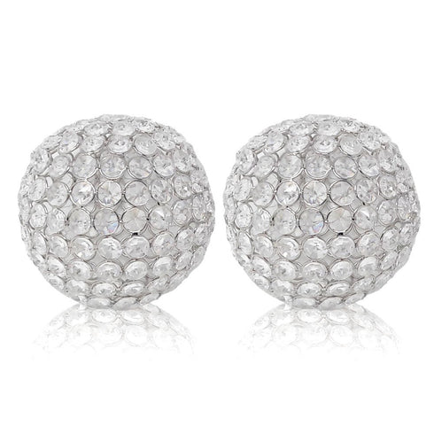 Set of Two Silver And Clear Faux Crystal And Metal Orb Decorative Tabletop Sculptures