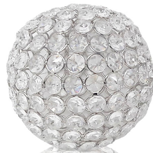 Set of Two Silver And Clear Faux Crystal And Metal Orb Decorative Tabletop Sculptures