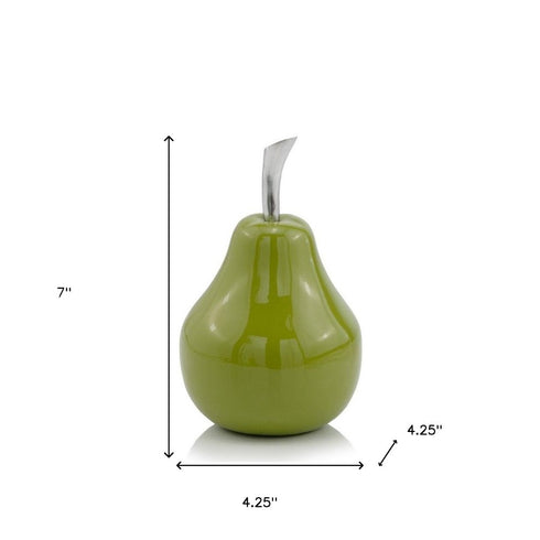 7" Green Aluminum Decorative Pear Tabletop Sculpture