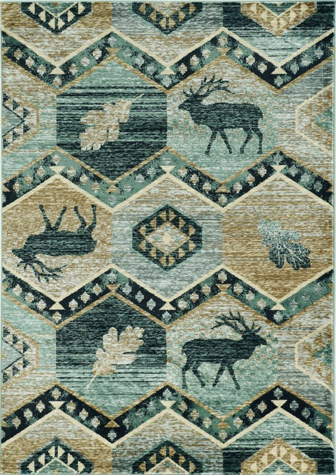 5' X 8' Blue And White Woodland Lodge Area Rug