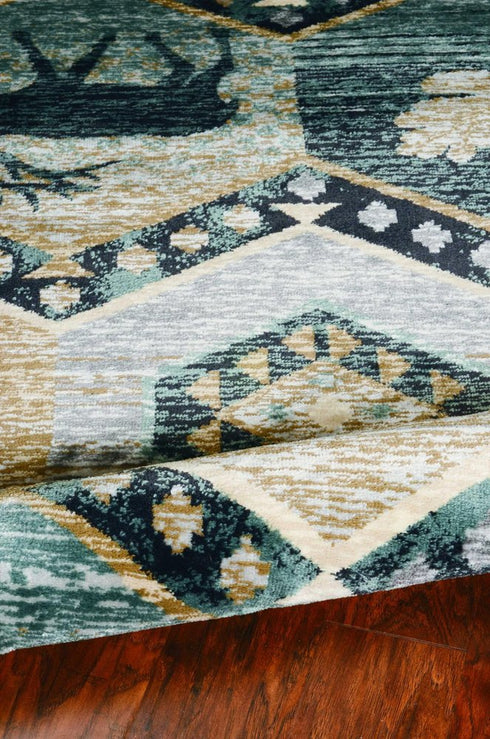 5' X 8' Blue And White Woodland Lodge Area Rug