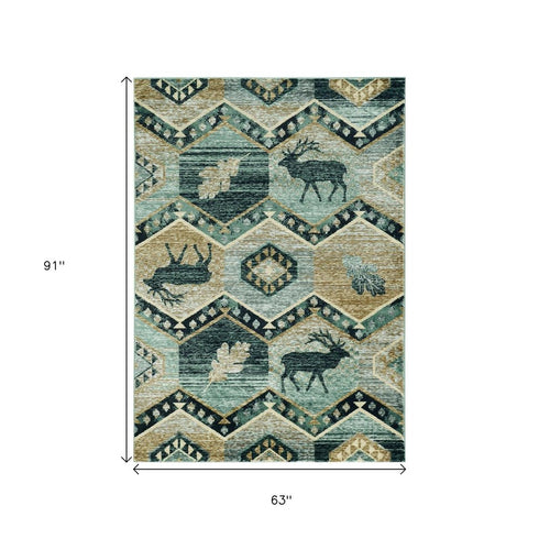 5' X 8' Blue And White Woodland Lodge Area Rug
