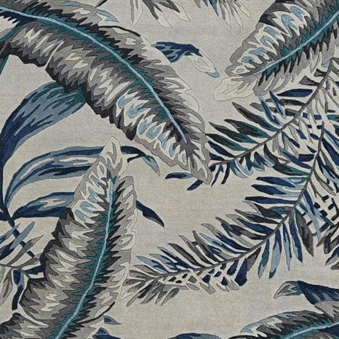 5' X 8' Blue and Gray Wool Botanical Leaves Hand Tufted Area Rug