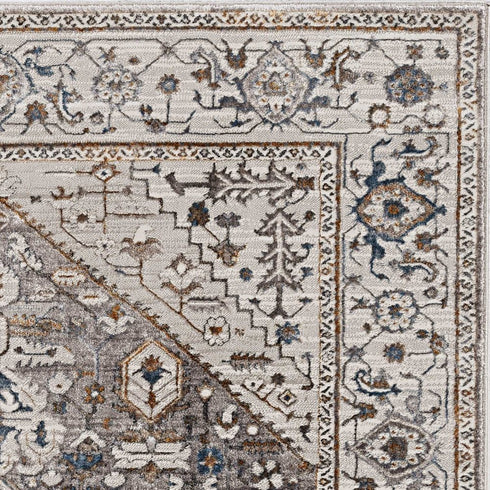 8' X 11' Ivory Gray And Brown Floral Medallion Area Rug