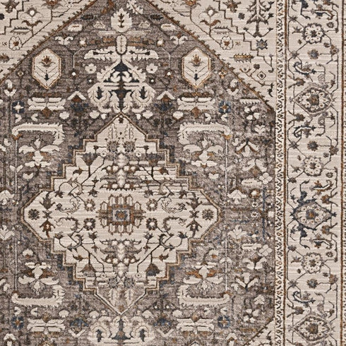 8' X 11' Ivory Gray And Brown Floral Medallion Area Rug