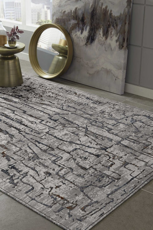 8' X 11' Gray And Black Abstract Distressed Area Rug