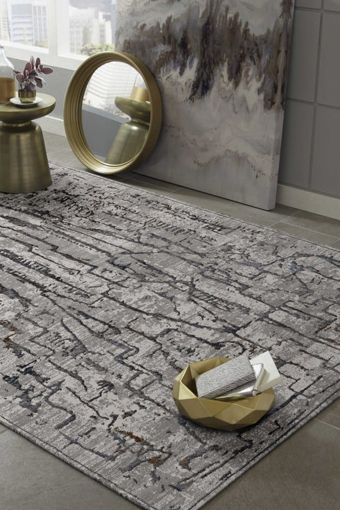 8' X 11' Gray And Black Abstract Distressed Area Rug