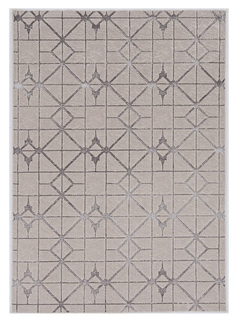 5' X 8' Ivory And Brown Geometric Area Rug