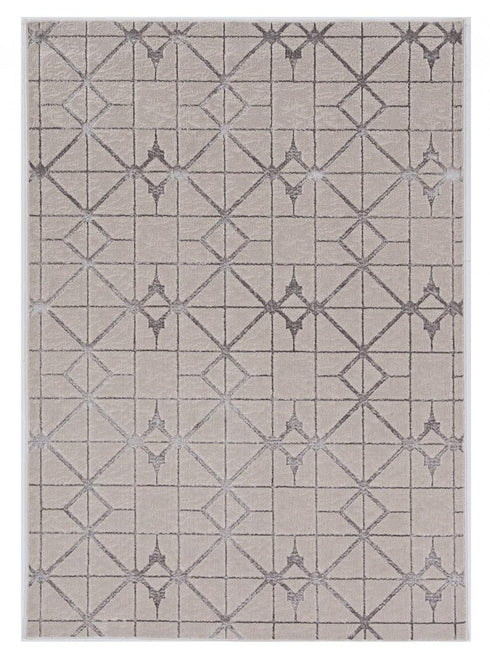 5' X 8' Ivory And Brown Geometric Area Rug
