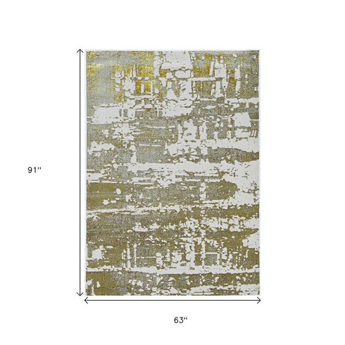 5' X 8' Ivory And Gold Abstract Area Rug
